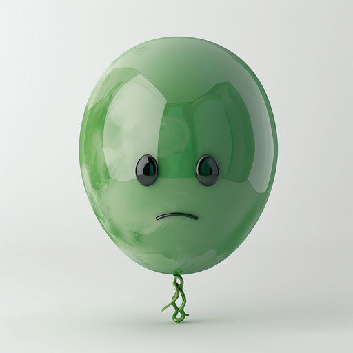 Green balloon with sad emoticon on white background