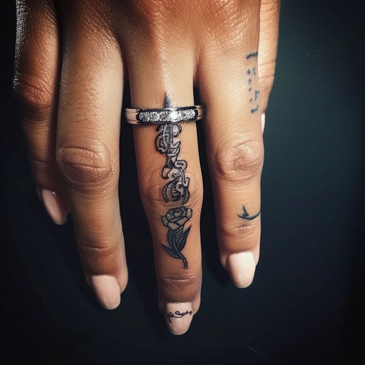 Wedding ring tattoo with diamond design