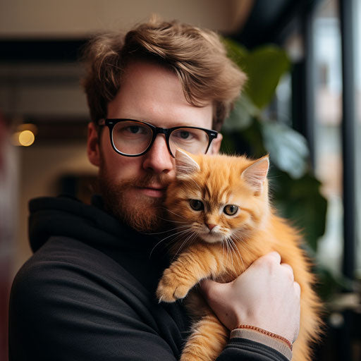 Orange cat being held by its owner