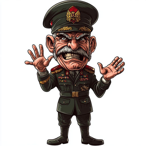 Humorous caricature of a war caricature with human characteristics