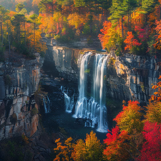 Noccalula Falls, Alabama, in autumn with colorful foliage