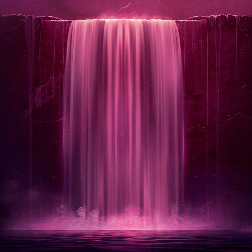 Realistic waterfall on rich burgundy background with luminous effect