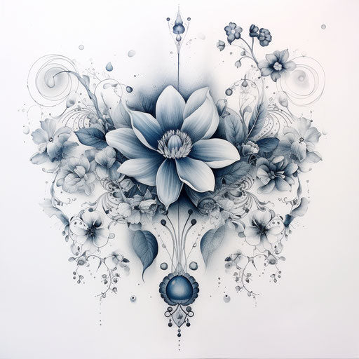 Flowers and words in dotwork, Cambodian inspiration