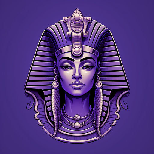 Pharaoh head in black and white on purple background