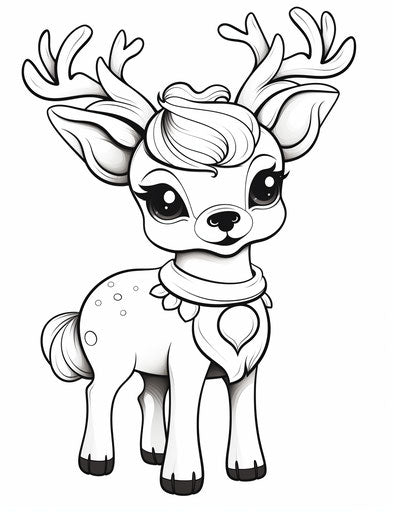 Reindeer coloring, in the style of captivating plush doll art, simple lines