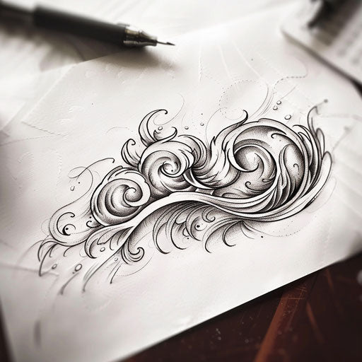Flat tattoo sketch of neo tribal waves with serene flow