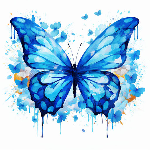 Blue butterfly in Impressionistic Art on white