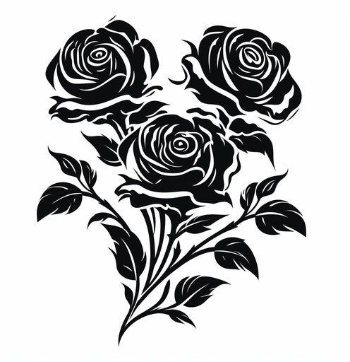 Silhouette of roses on white, bold traditional style