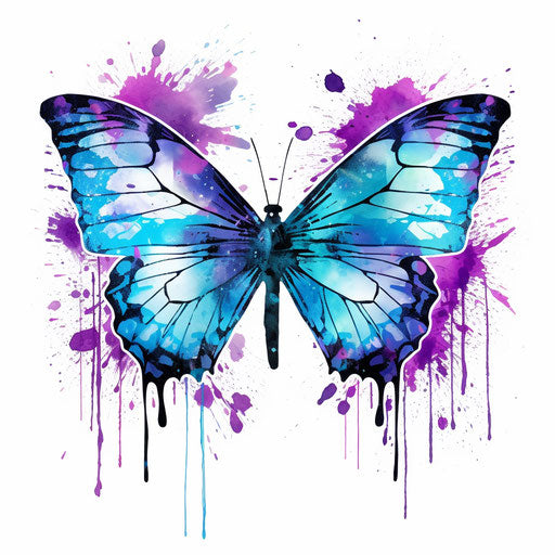 Three watercolor butterflies with purple and blue patterns