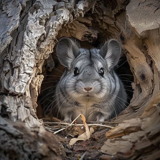 A chinchilla peeking out from a cozy burrow