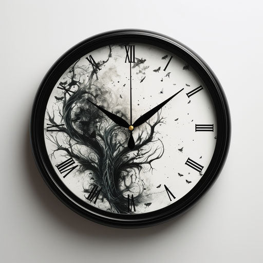 Black and white clock, esao andrews style, sketchy