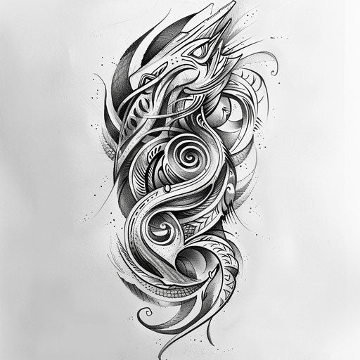 Elegant tattoo sketch of a moko design with flowing lines
