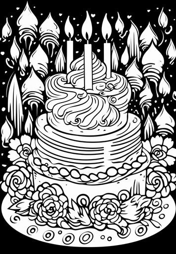 Coloring pages of birthday cake for kids in pun-laden pop art style