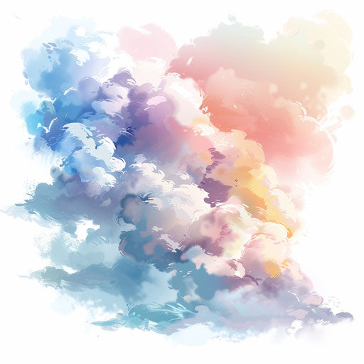 Dreamy cloud tattoo design with pastel colors on white canvas
