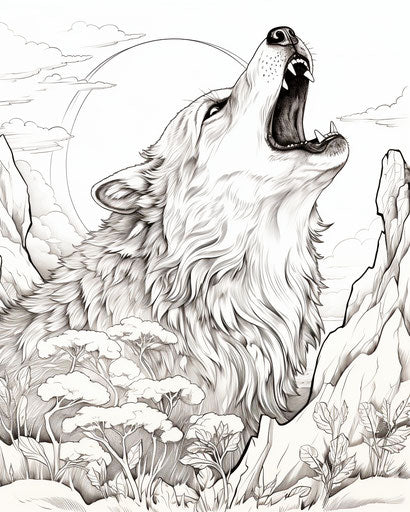 Howling wolf, free vector drawing, coloring pages for kids