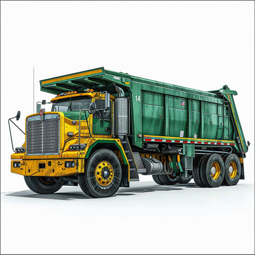 Realistic garbage truck clipart on flat white background