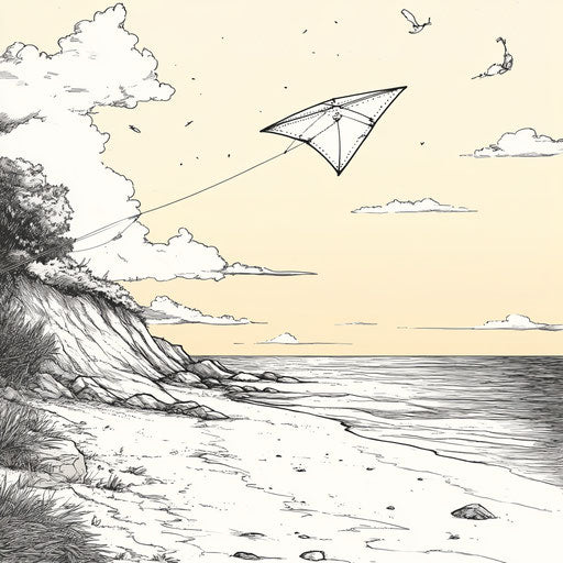 Serene kite over tranquil beach at sunset