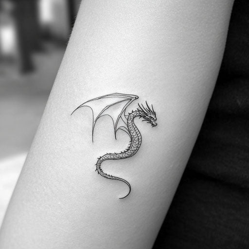 Minimalist black ink dragon silhouette on pure white
