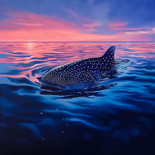 Whale shark surfacing at dusk