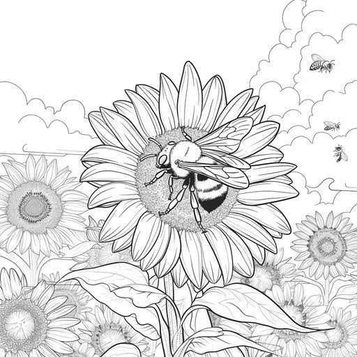 Bee on sunflower under clear sky