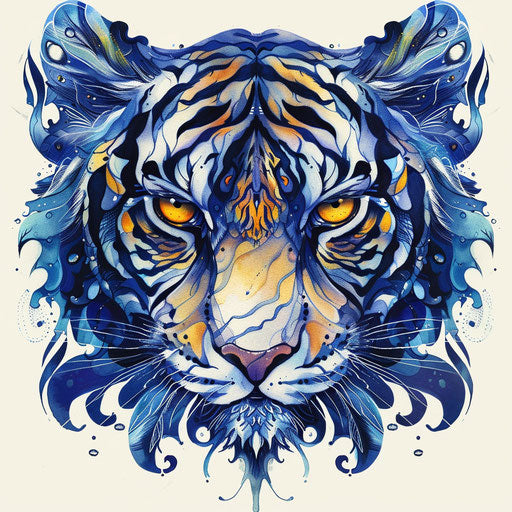 Nautical tattoo sketch in flat style, tiger eyes in deep navy
