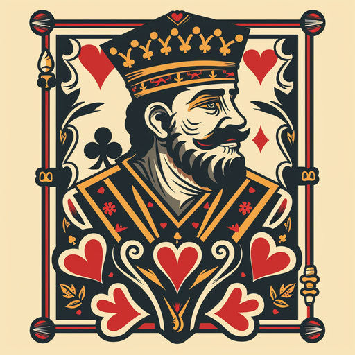 King of hearts tattoo sketch, old school flat clipart style