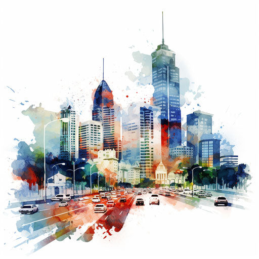 City in Impressionistic Art style on white background