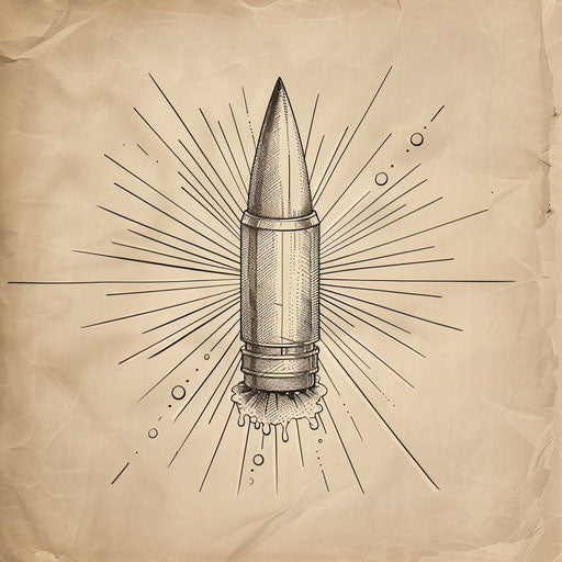 Flat tattoo sketch of a bullet with dynamic lines indicating speed