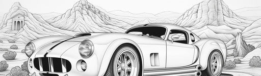 A coloring page featuring a white car in the style of cobra