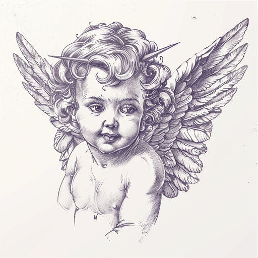 Angelic cherub tattoo design in fine line style