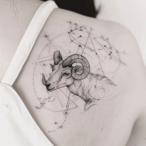 Realistic Aries constellation tattoo with integrated horn