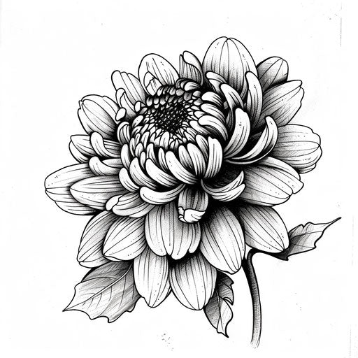 Black chrysanthemum tattoo design on white background