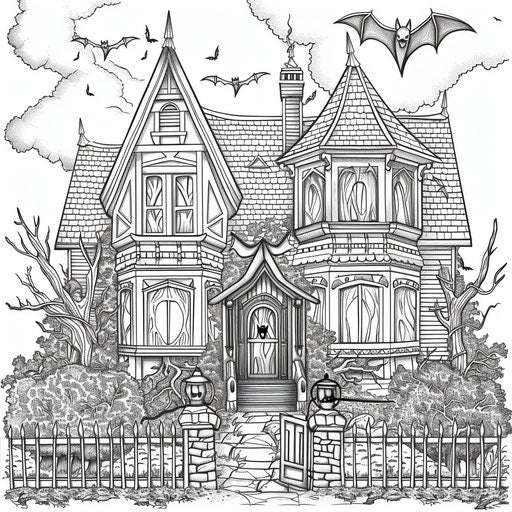 Bat flying over a spooky haunted house