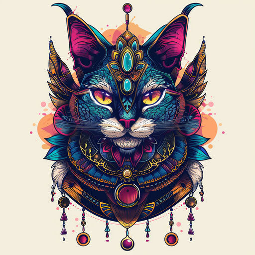 Regal Egyptian goddess Bastet: vibrant flat tattoo sketch