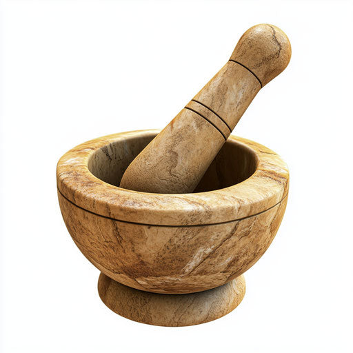 Realistic depiction of a mortar and pestle, high resolution