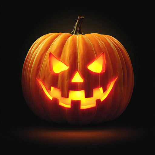 A vibrant pumpkin with a classic Halloween grin