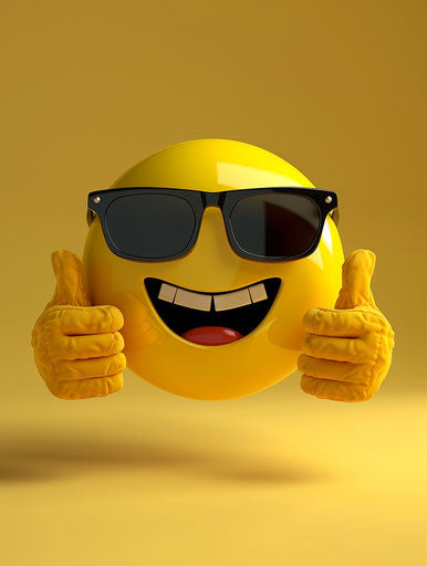 Sunglasses smile with thumbs up, in precisionist style