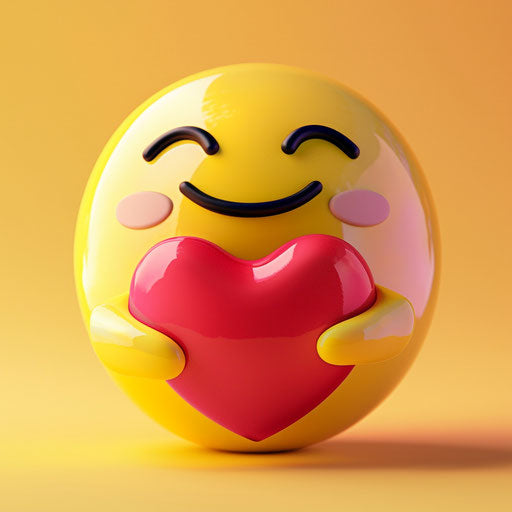 Cute smiling emoticon holding a heart