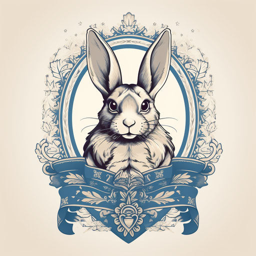 Bunny rabbit with banner, tattoo-inspired style, light yellow and blue