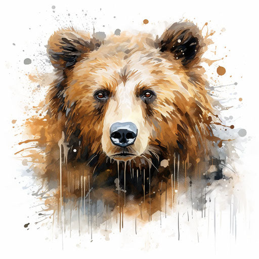 Bear face clipart in the style of Impressionistic Art, on white background