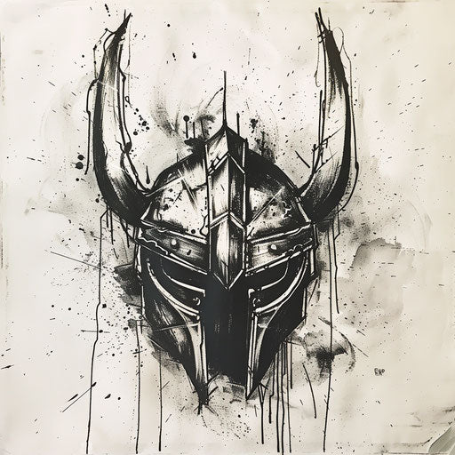 Gothic-themed tattoo sketch of Thor's helmet