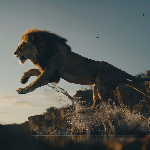 Slow-motion leap of a lion