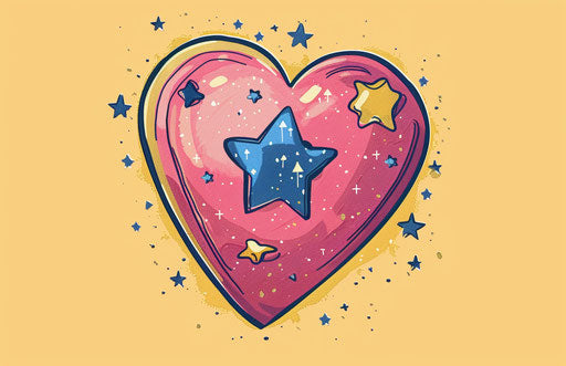 Pink heart with blue stars and glitter