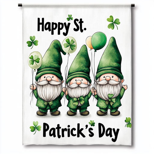 Three cute gnomes with balloons and shamrocks