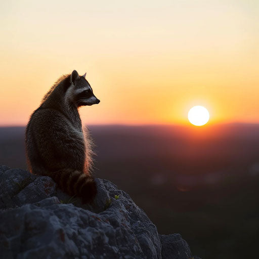 Raccoon silhouette at sunset
