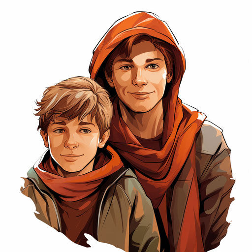 Brother in Chiaroscuro Art style, on white background