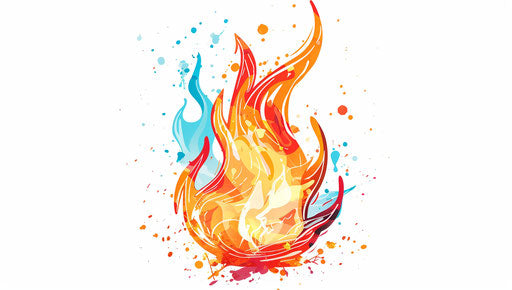 Cartoon fire on white background, feminine sticker art style