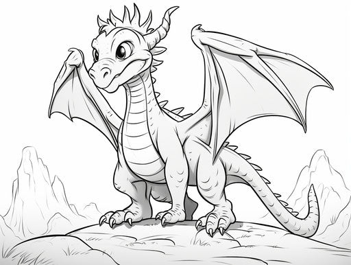 Dragon coloring page with wings in dynamic style