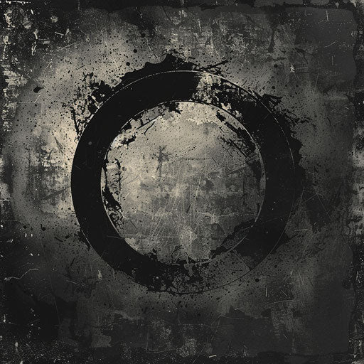 Sleek round logo with grunge fonts on dark textured background