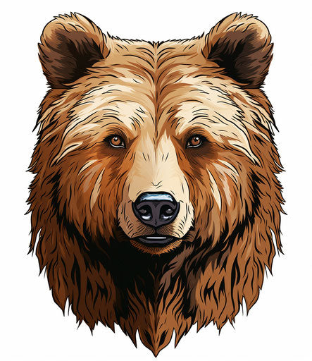 Bear head wood engraving style, white background, high res